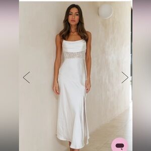 Hello Molly - Sipping Waterfalls Satin Midi Dress White